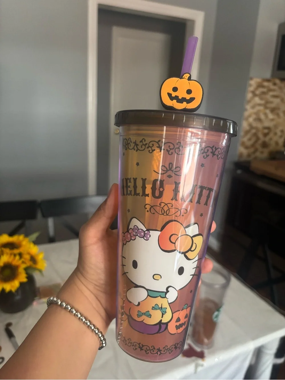 Hello Kitty Pumpkin Tumbler Cup - Pink/Orange/Purple